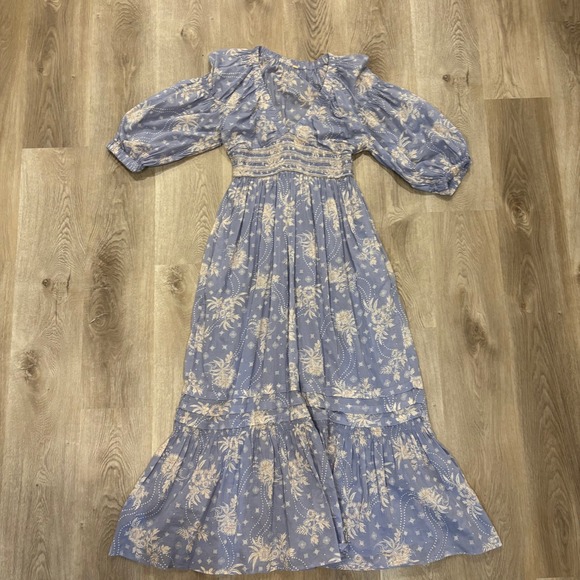 NWOT Free People Maxi Dress Blue Floral Smocked Waist Puff Sleeve Boho Size M NWOT Free People Maxi Dress Blue Floral Smocked Waist Puff Sleeve Boho Size M